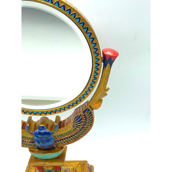 Vintage Hand painted‎ Gold,Red,Blue Scarab Beetle Double Sided Standing Mirror - Picture 3 of 15